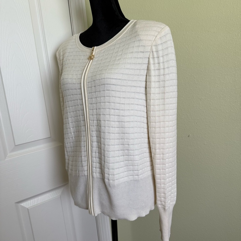 St. John Sport Zip Up Wool Blend Santana Knit Cardigan